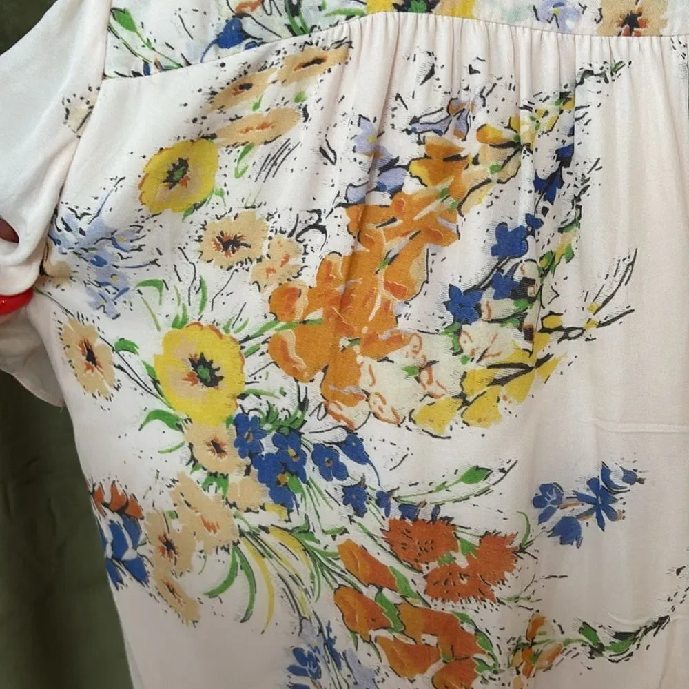 Parker silk/viscose Floral Print Dress with Ruffle Sleeves, S